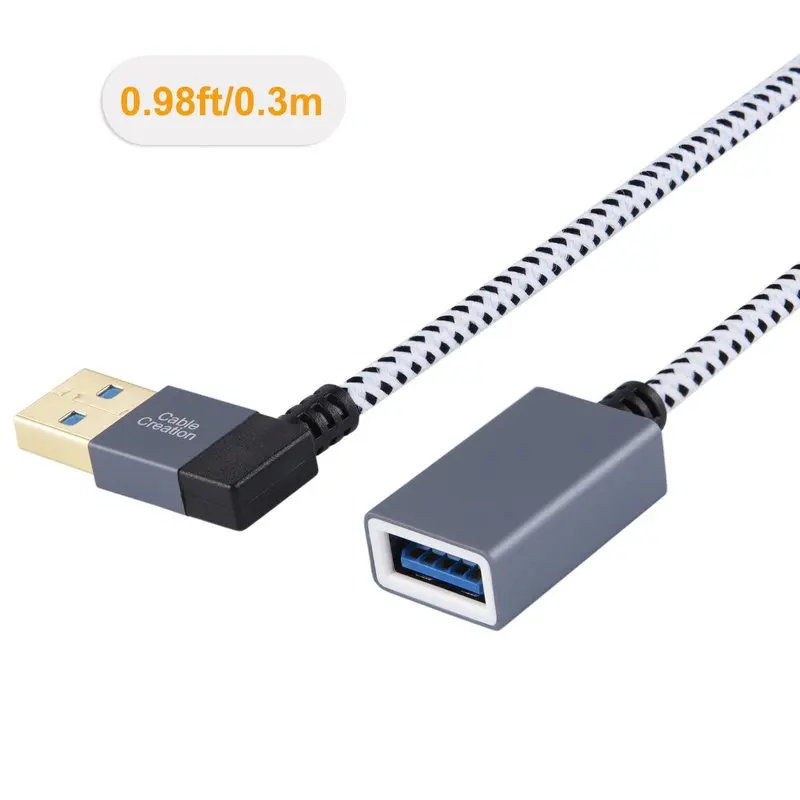 Короткий Удлинительный Кабель USB 3 0 с левым углом со штекером и удлинителем 90