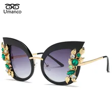 Umanco, очаровательный цветок, стразы, кошачий глаз, солнцезащитные очки для женщин, Ретро стиль, модные, Бабочка, солнцезащитные очки для женщин, Ретро стиль, металлические очки