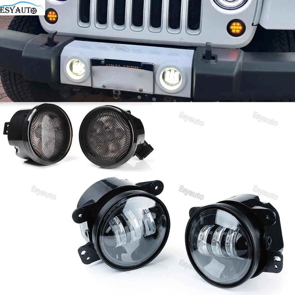 4 Inch Fog Lights 30W Led 4'' Lamp PC Len Projector Lamps Bulb + Smoke Front Turn Signal light for Jeep | Автомобили и