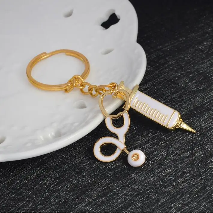 

Jisensp New Arrival Syringe Stethoscope Keychain Doctor Nurse Physicians Medical Student Graduation Gift Key Ring Jewelry
