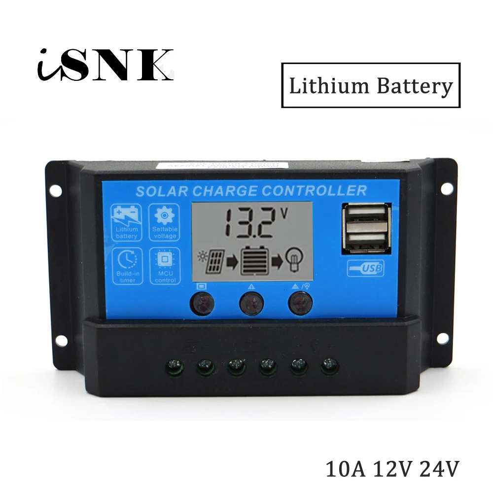 

10A 12V/24V LCD display solar charger seale AGM GEL 3.7V 3.2V 3S 4S Iron li-ion lithium battery PWM solar charge controller USB