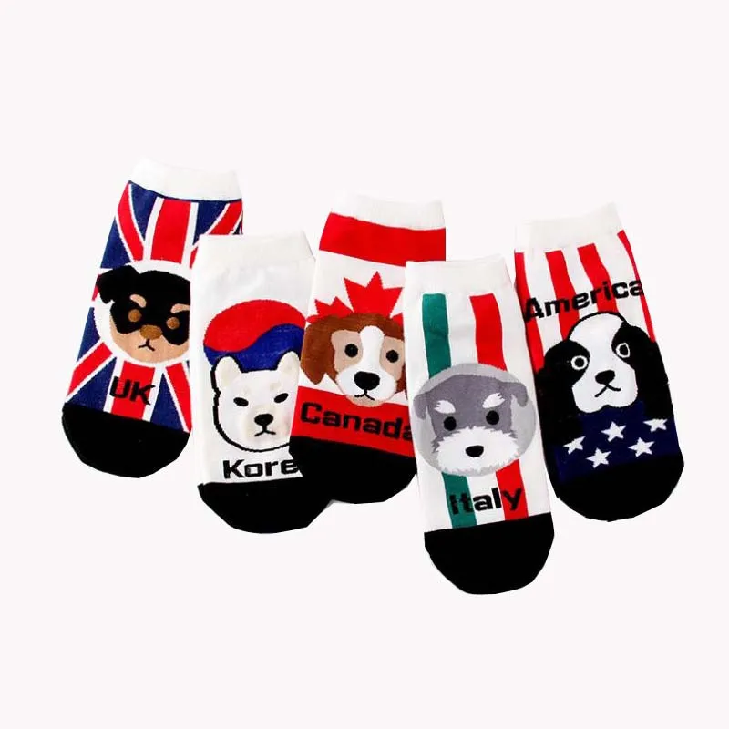 

New cartoon socks women 5pairs/lot spring summer and autumn cute short socks women's funny animal cotton socks