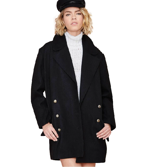 Fashion HOT 2014 New autumn and winter women coat lapel long sleeve double-breasted Loose Plus Size wool Overcoat | Женская одежда