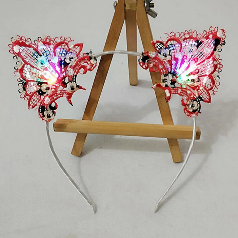 LED Headband Luminous Lace Cat Ears Hair Light  LED Light Up Toys Gift for New Year Headwear Christmas Glow Party Supplies  (13)