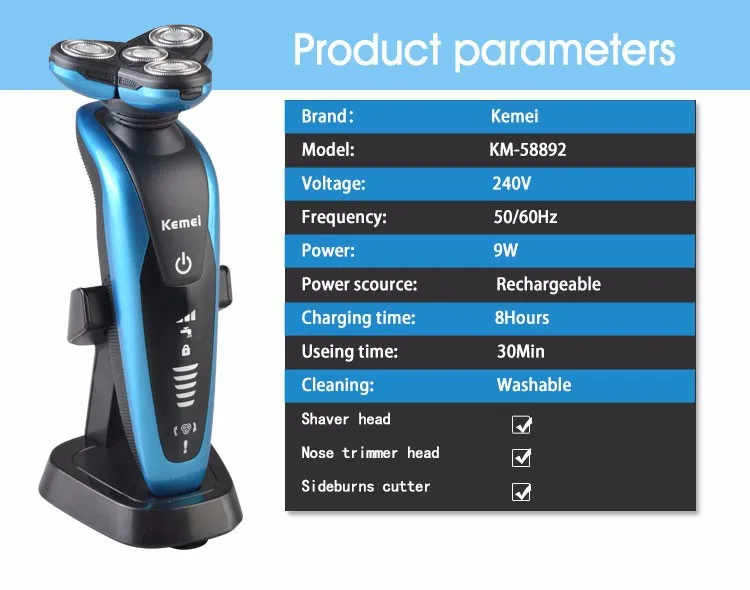 3 в 1 моющийся перезаряжаемый электробритва для мужчин, бритвенный станок, триммер для носа, четыре лезвия, 3D бритва для бороды, бритва 38D