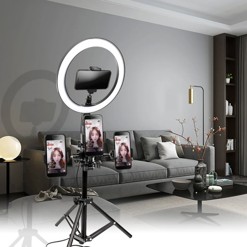 

10inch 26cm USB Interface Dimmable LED Selfie Ring Light Camera Phone Photography Video Makeup Lamp With Tripod Phone Clip