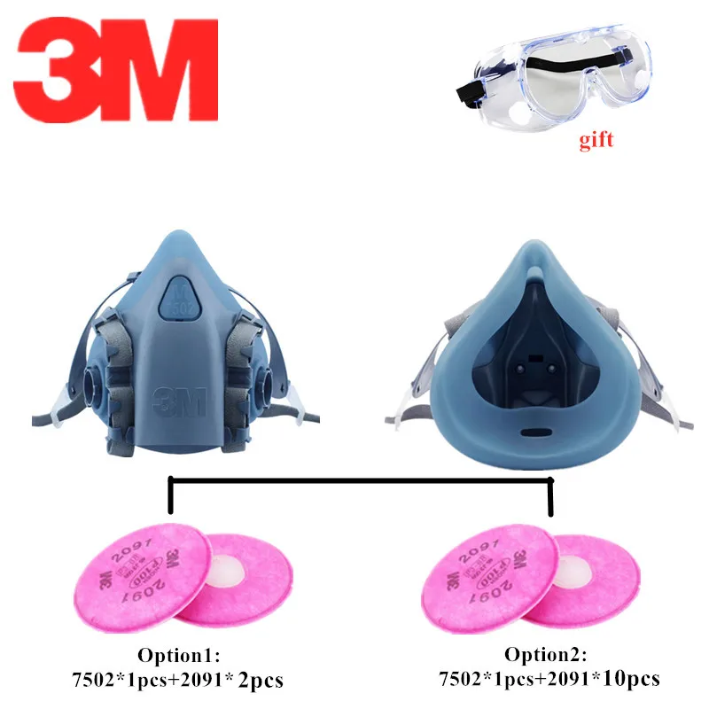 

3M 7502 2091 P100 Dust Silicone Mask Particulate Filter Welding Polish Respirator Coolflow Valve Industry Protective Respirator