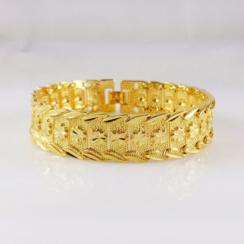 Luxury font b Womens b font Mens Wide Surface 15mm font b Bracelet b font 24K