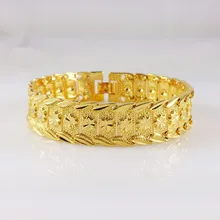 Luxury Womens Mens Wide Surface 15mm Bracelet 24K Real Yellow Gold Filled Big Bracelet Bangle New Jewelry