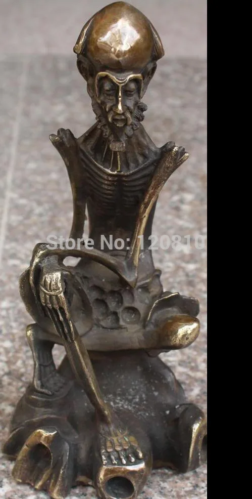 

9" Chinese Bronze Carved Bone Arhat Buddha Seaten On Base Statue Sculpture