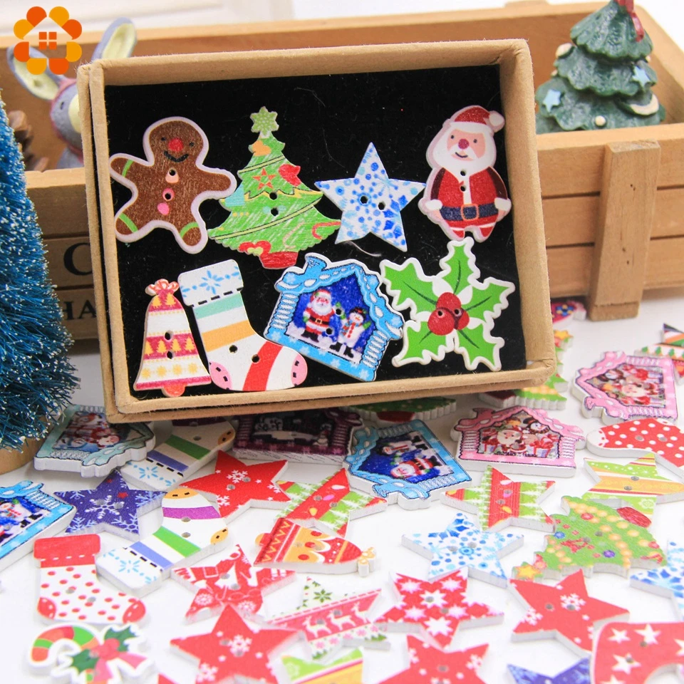 

1 Pack Christmas Series DIY Wood Crafts Button 2 Holes Wooden Buttons Sewing Accessories For Home Christmas Party New Year Decor