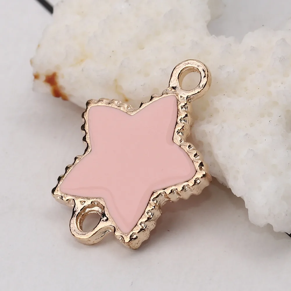 DoreenBeads Zinc Based Alloy Connectors Pentagram Star Gold Color Multicolor Enamel Jewelry 24mm(1") x 19mm( 6/8"), 10 PCs