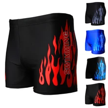 Лидер продаж, Мужской купальный костюм с рисунком пламени, шорты-боксеры, купальный костюм, плавки, черный, синий, пляжная одежда, плавки, купальный костюм, пляжная одежда
