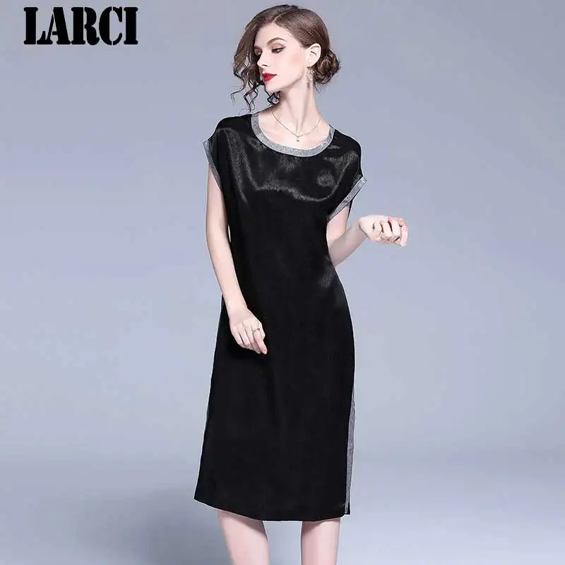 LARCI 2018 шелк Повседневное плюс Размеры вечерние ВПП черные платья женское платье