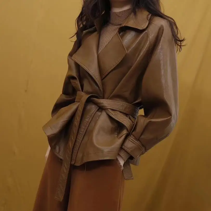 Модная брендовая куртка из искусственной кожи в стиле летучей мыши, Женская куртка в европейском стиле с ремнем, Прямая поставка wj2736