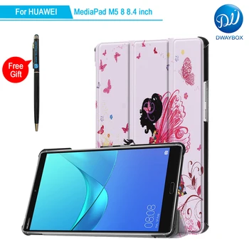 

DWAYBOX Ready Stock Folding Flip Case For Huawei MediaPad M5 8 SHT-AL09 SHT-W09 8.4 inch Flower PU Leather Cover Tablet Shell
