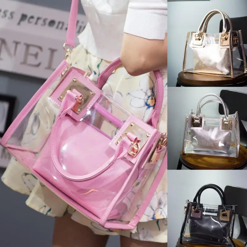 

Fashion Transparent Shoulder Bags of Women Summer Waterproof Beach Bag Candy Color Clear Handbag Tote Composite Bag #2