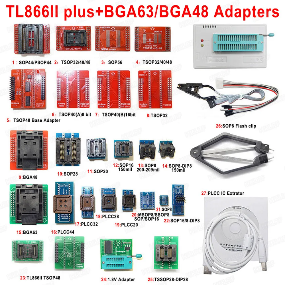 

V8.33 XGECU Universal TL866II PLUS Universal Bios Programmer EPROM EEPROM BGA63 BGA48 TSOP48 Adapter For TL866II Plus