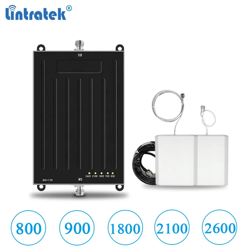 

Lintratek Signal Booster 2G 3G 4G LTE Amplifier Five Band 800 900 1800 2100 2600Mhz GSM B1/B3/B7/B20 Ampli AGC Repeater UMTS LTE