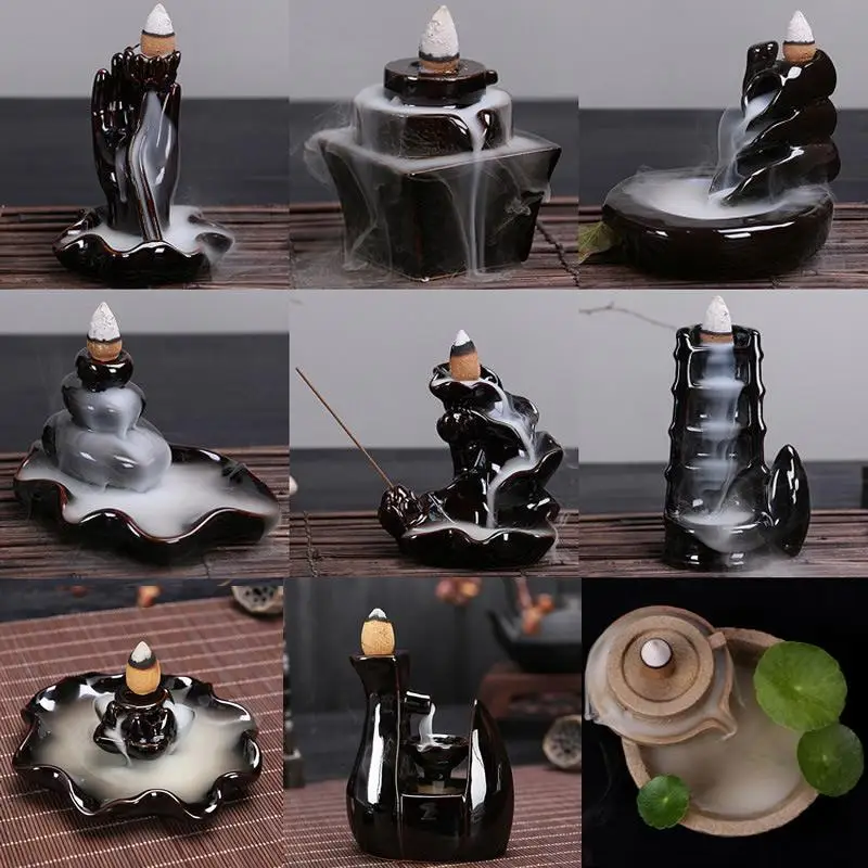 

Backflow Incense Burner Waterfall Incense Cone Sticks Holder Home Decor Porcelain Buddha Hand Reflux Censer Ceramic Aroma Stove