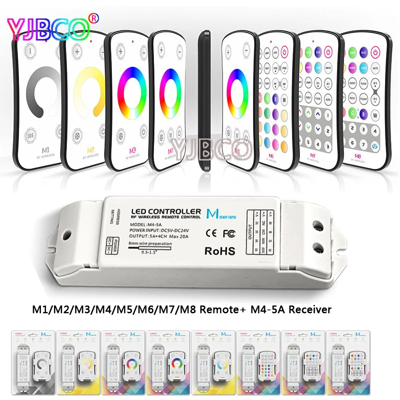 

M1 M2 M3 M4 M5 M6 M7 M8 single color CT RGB RF Wireless Remote M4-5A CV Constant Voltage Receiver LED dimmer controller
