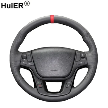 

HuiER Hand Sew Car Steering Wheel Cover Red Marker For Kia Sorento 2009-2014 Kia Cadenza K7 2011-2015 Steering-Wheel Car Styling