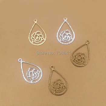 

11x18mm Vintage Filigree Drop Flower European Charms Beads Brass Links Wrap Connectors DIY Pendants Findings Mixed Colors