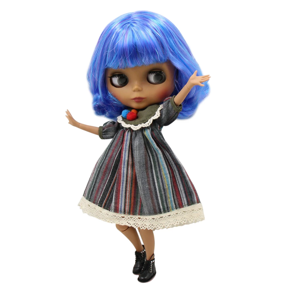 Кукла ледяная DBS Blyth 1/6 bjd шарнирное тело темная кожа матовое лицо синий микс