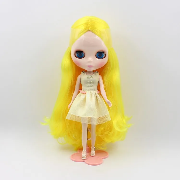 Ярко-желтые длинные вьющиеся волосы Обнаженная кукла Blyth подходит для DIY Изменить BJD игрушка для девочек