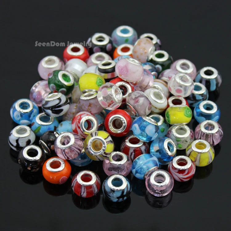 Wholesale Loose Mix Beads 35Pcs/Lot Silver 925 Stamped Big Core