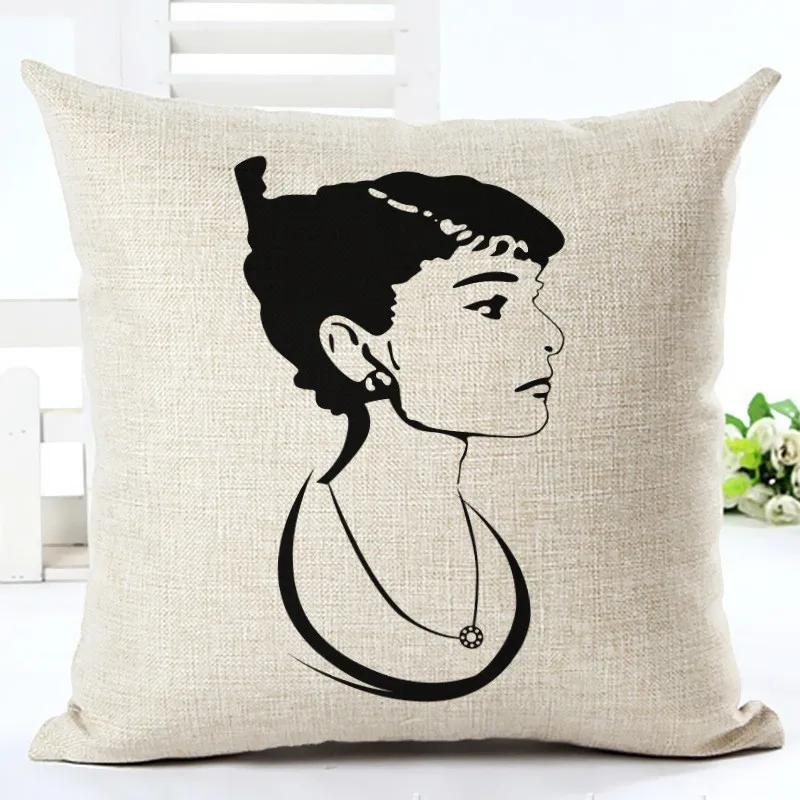 Character Portrait Printed Audrey Hepburn Cushion Cover 45x45cm Linen Gifts for Zara*zara Women Throw Pillow Covers Home Decor