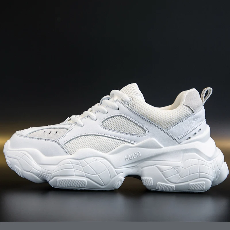 

High-Quality Women Brand Sneakers Genuine Leather Breathable White Shoes Thick Bottom Increased 2019 Fashion Street Sneakers