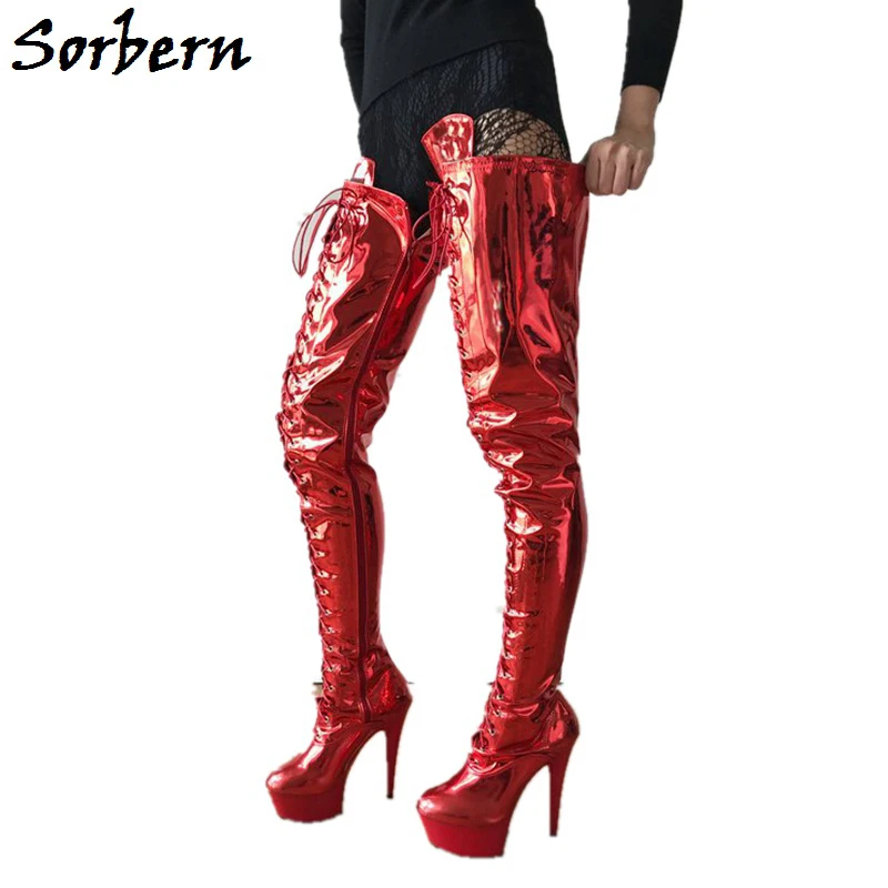 

Sorbern Crotch Thigh High Boots Lace-Up Round Toe Spike Super Heel Platform 5Cm Fashion Woman Boots Shoes High Heels Boots Women