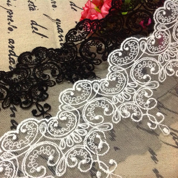 5Yards/lot 10CM Width High Quality Vintage Lace Trim Mesh Fabric Black White Lace for Wedding