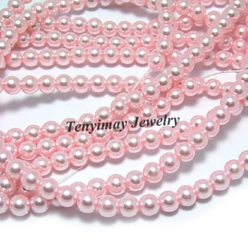 

Wholesale 5 Strands 85cm/Strand 6mm Pink Glass Pearl Loose Beads Free Shipping