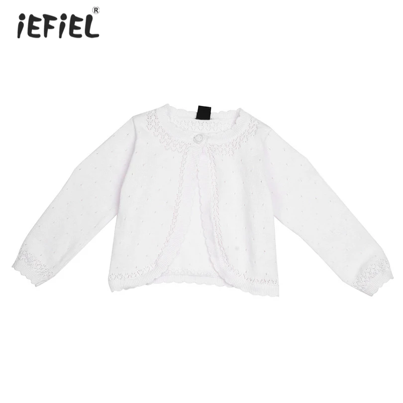 White Kids Girls Lace Flower One Button Closure Knit Bolero Shrug Short Cardigan Sweater Adorable Girl's Bolero Cardigan Shrug