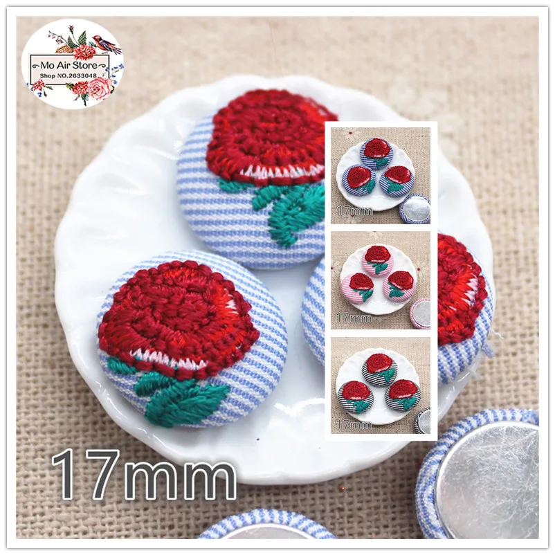 

10pcs embroidery flower Flatback Fabric Covered round Buttons Home Garden Crafts Cabochon Scrapbooking DIY craft 17mm