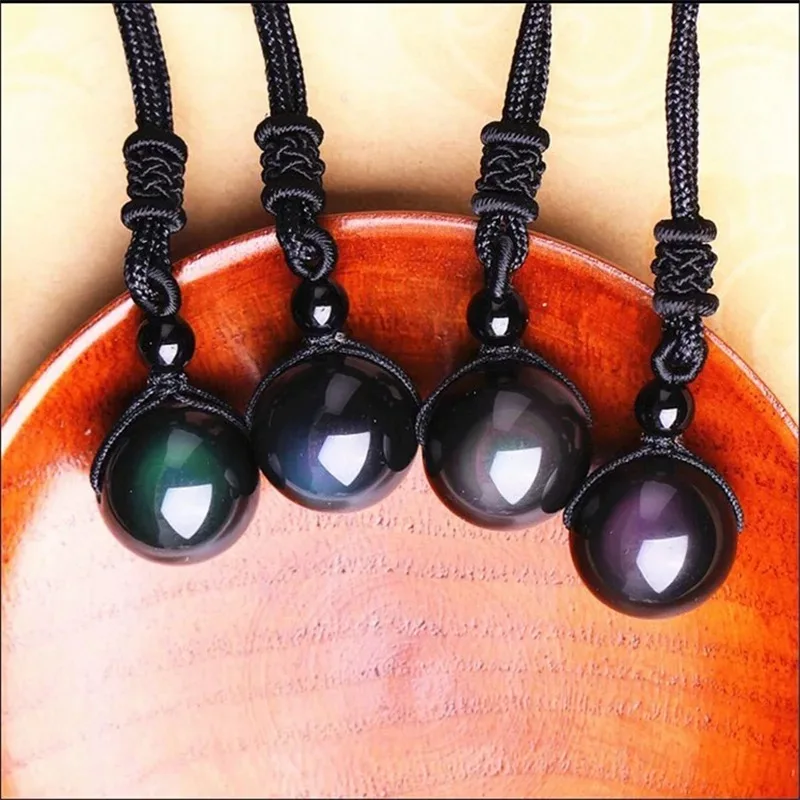 

3A Black Obsidian Rainbow Eye Ball Natural Stone Pendant Necklace Render Lucky Love Crystal Power Jewelry Women Men 10-20MM Gift