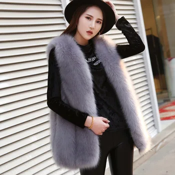 

New Fashion Female Autumn and Winter Clothes Imitation Fox Fur Slim Thickened Vest Winter Furry Waistcoat Women Faux fur Coat