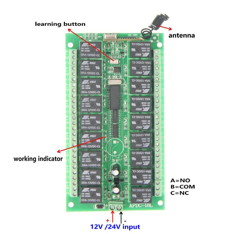 DC 12V 24V 18 CH 18CH RF беспроводной пульт дистанционного управления светильник переключатель двигателя приемник, 315/433 MHz