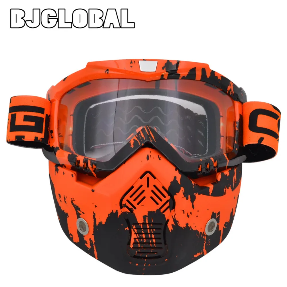 BJGLOBAL Motorcycle Mask Goggles Detachable Glasses Mask Visor Ski Snowboard Motocross Oculos Gafas for Open Face helmet