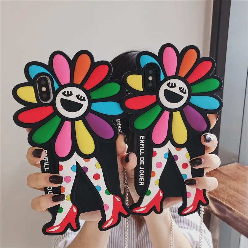

Summer Sunflower 3D Cute High Heels Fundas Phone Case For iPhone 6 7 8 6S Plus X XS XR MAX Crossbody Straps Silicone For Girls