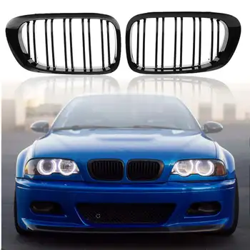 

Car Kidney Grill Front Bumper 2 Slat Line Gloss Black Racing Grill For Bmw E46 Coupe Convertible M3 2 Door 1998 1999 2000 2001