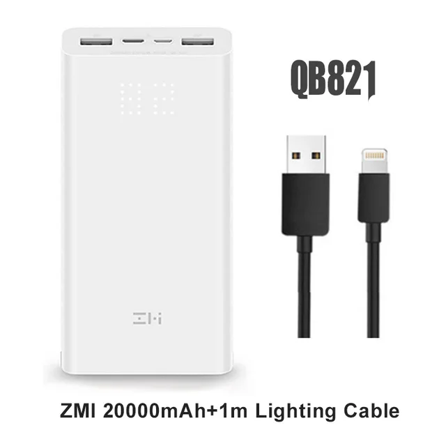 Z mi power bank, power Bank, 20000 мА/ч, быстрая зарядка QC3.0, Xiao mi, батарея, двойной USB, 27 Вт, 20000 мА/ч, QB822, для iPhone, iPad, ноутбука - Цвет: add lightning cable