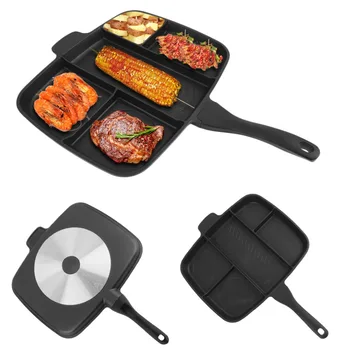 

NEW 5 In 1 Multi Section Non Stick Aluminum Coating Cookware Frying Pan Grill Pan Cooking Tools Accessories Black