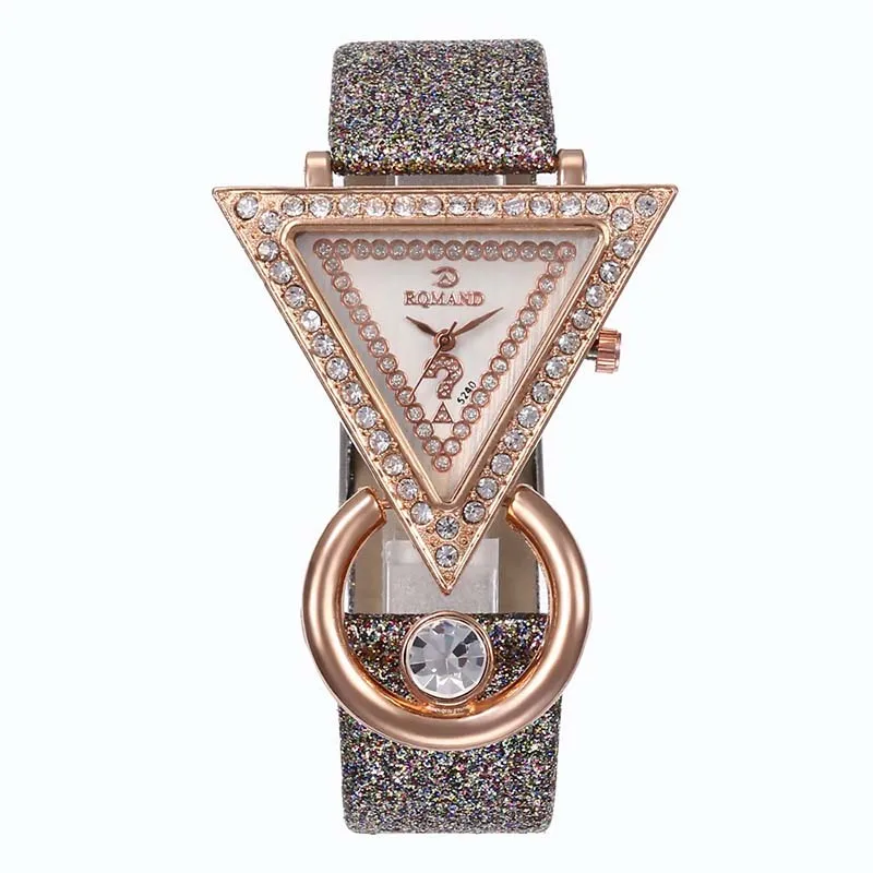 Топ Бренд Высокое качество модные женские простые часы кожа треугольник алмаз Аналоговые кварцевые наручные часы saat подарок - Цвет: Серый