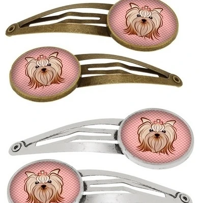 Carolines Treasures BB1204HCS4 Checkerboard Pink Yorkie Yorkishire Terrier Barrettes Hair Clips Set of 4
