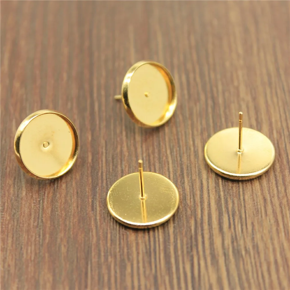 

20pcs Fit 8mm 10mm 12mm 14mm Round Glass Cabochons Gold Color Earring Base Studs Earrings Setting Base Earring Findings Making