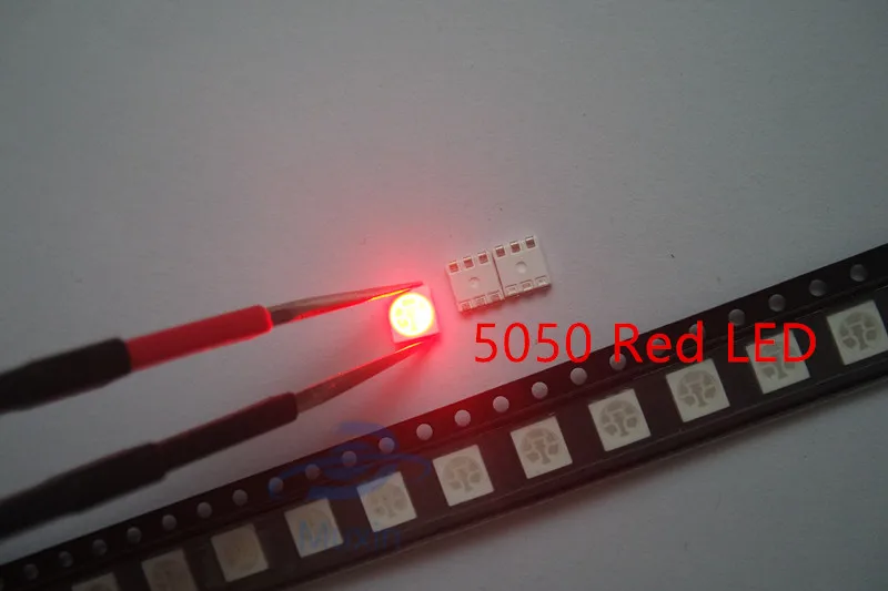 50 шт. 5050 светодиодный SMD чип красное поверхностное крепление 60 мА DC 2 в SMT бусины