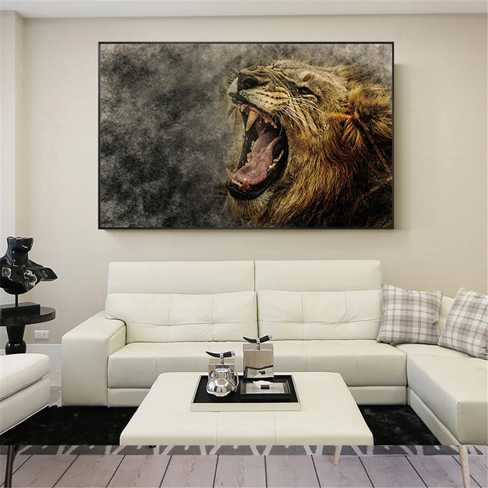 

Canvas Painting Lion King Grin Muzzle Art Poster Wall Art Pictures for Living Room Decoration Home Decor Modern Minimalist